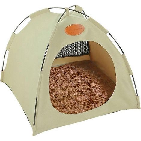 1. Haustierbett, Indoor-Zelt für Kleintiere, Sommerkühlkissen, cremeweiß, Größe M.