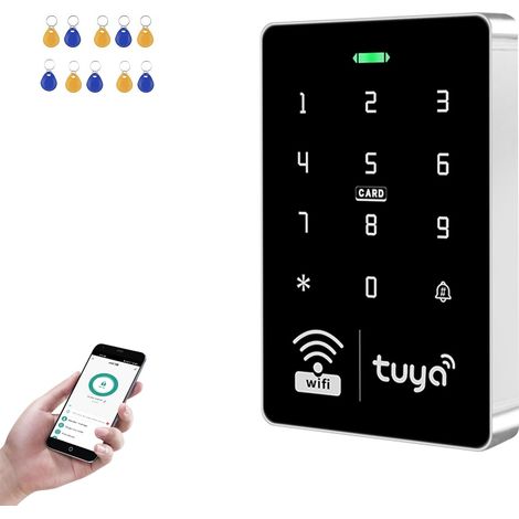 Contrôleur d'accès WiFi IP68 étanche avec clavier tactile rétroéclairé RFID, clavier avec mot de passe, 125 kHz, porte-clés, ouvre-porte intelligent adapté pour bureau, villa, appartement (1/5)