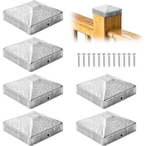 6pcs Chapeau Capuchon Poteau 9x9cm Support Poteau Bois en Métal en Forme de Pyramide pour Poteaux Bois avec Vis Poteaux de Clôture (1/5)