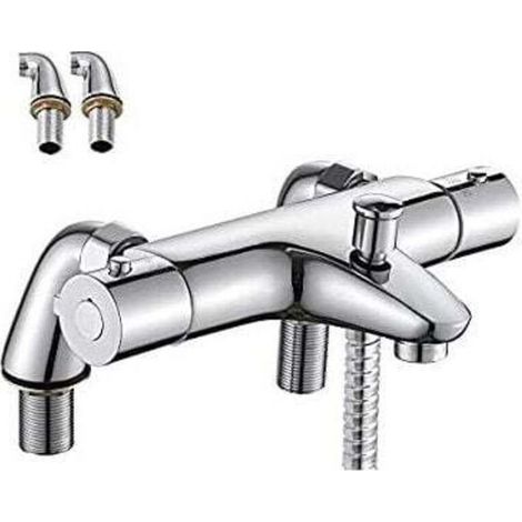 Thermostat-Badarmatur, Thermostat-Duscharmatur mit 38°C-Sicherheitsknopf, Thermostat-Duscharmatur für Badewanne, Messing, Verbrühungsschutz (1/4)