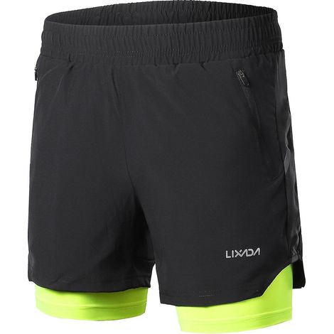 Lixada Herren 2-in-1 Laufshorts, schnelltrocknend, atmungsaktiv, für aktives Training, Marathonlauf, Grün CM