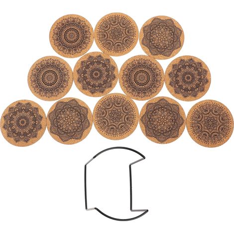Dessous de Verre Mandala en Bois avec Support 10 cm, Lot de 12 Ronds Isolants pour Tasse, Mug et Table (1/5)