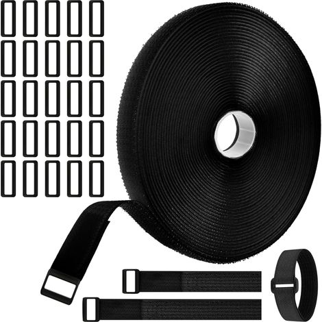 Velcro noir en nylon de 2 cm x 5 m + 25 boucles en plastique (1/5)