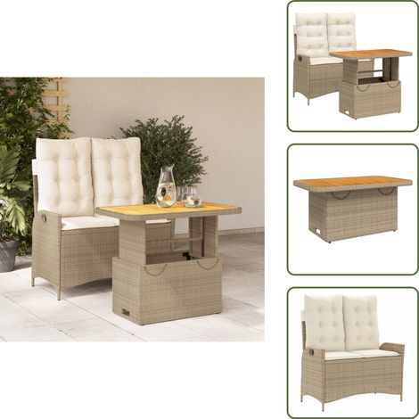 Cojines para jardín - vidaXL Set comedor de jardín 2 pzas con cojines ratán sintético beige - Muebles de exterior