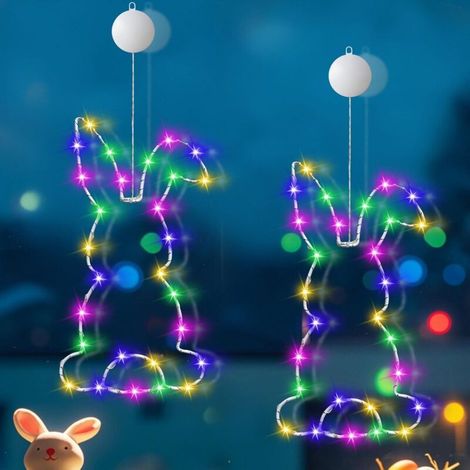 Lumière de fenêtre LED de décoration de Pâques, 2 pièces de lumière de décoration de Pâques, avec ventouse, alimentée par batterie, adaptée à une utilisation en intérieur et en extérieur (1/5)
