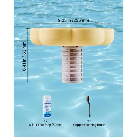 VEVOR Solar Pool Ionizer, Petal Copper Pool Ionizer Up to 45000 Gal, Floating Automatic Water Cleaner and Purifier, Chlorine Free Water, with Copper Anode, Spring, Brush and Filter for Pools & Spas (1/4)