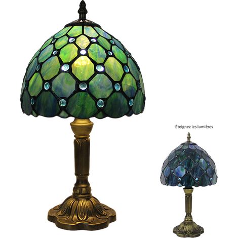 Dekorative Nachttischlampe im Vintage-Stil aus Tiffany-Buntglas, ideal für Schlaf- oder Wohnzimmer, mit E27-Glühbirne [Energieklasse E] (1/2)