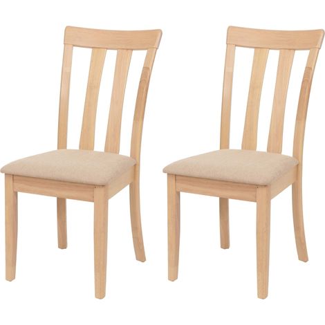 [NON UTILIZZATO] Set 2x sedie cucina sala soggiorno HHG-451 legno massello, struttura naturale cuscino beige (1/5)