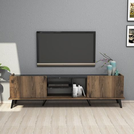 TV-Möbel Elegant Walnuss Schwarz Melamin 180x52x34 cm