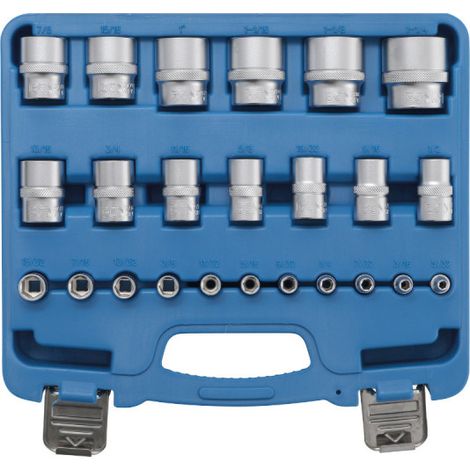 BGS  Juego  de  llaves  de  vaso  hexagonales  con  cuadradillo  interior  de  6,3  mm  (1/4")  y  12,5  mm  (1/2")  pulgadas,  24  piezas  -  2246 (1/2)