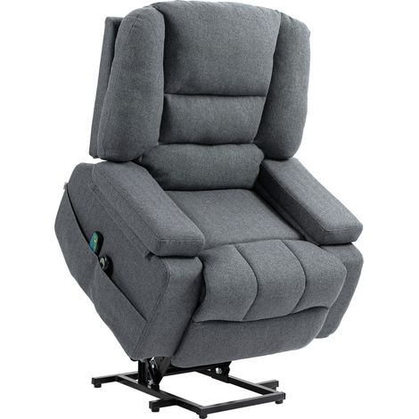 Fauteuil releveur inclinable massant 8 points tissu effet lin gris (1/5)