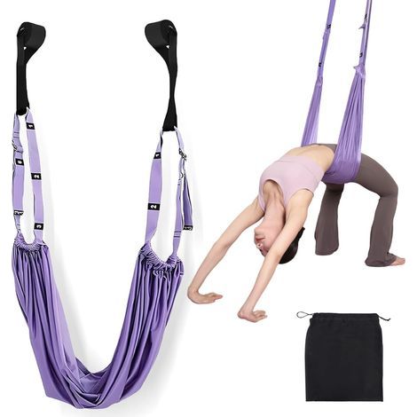 Sangle de Yoga Aérien, Hamac de Yoga Cadre Porte, Réglable Bande d'Exercice Pour Jambes, Tissu Aérien, pour Yoga, Danse, Ballet, Fitness et Pilates (1/4)