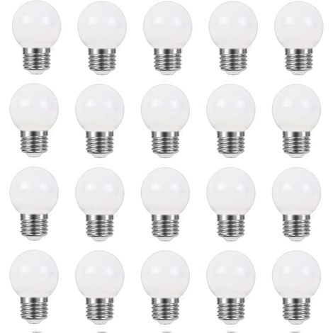 E27 G45 Ampoule LED 3W Blanc Chaud, Imperméable, Guirlande Lumineuse Intérieur et Extérieur pour Noël, Halloween, AC 220 240V, 20 Paquets (1/5)