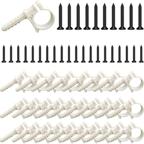 30 Pièces Colliers de Serrage à Vis + Chevilles + Boulons de Suspension, plastique, Clips de Fixation de Tuyau blancs pour Fixation de Tuyau Ø 20 mm, pour Conduite D'eau,Tuyaux Ronds (1/5)