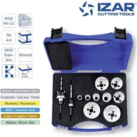 coffret trépans Izar HSSE 8%Co bimétal TPI 4-6 de 16 à 64 mm