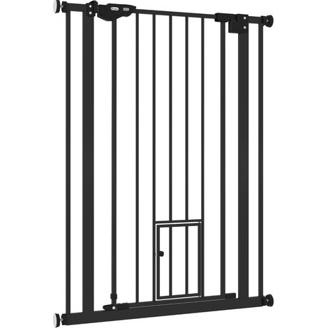 Barrera de seguridad para perros con doble cierre, puerta autocierre, 104 cm, acero, negro (1/3)