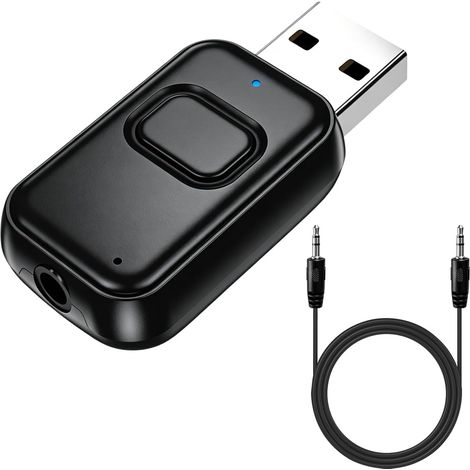 Adaptateur USB 5.4 Bluetooth 2-en-1 (émetteur et récepteur) avec connexion jack 3,5 mm, audio sans fil à faible latence pour TV, PC, voiture, enceintes et casques, Plug & Play (1/5)