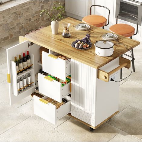 Mueble auxiliar de cocina con ruedas MDF 134 cm OKMYHOME (1/5)