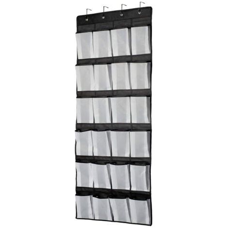 Noir Organiseur à suspendre sur une porte, étagère à chaussures, rangement à chaussures, 24 grandes poches en maille pour chambre à coucher, salle de bain, placard, 140 x 55 cm (1/5)