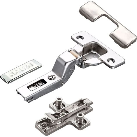 2 x Salice Topfband 110° Serie 200 Bohrbild T45 Innenanschlag inkl. Kreuz-Montageplatte Höhe 3 mm mit vormontierten Euroschrauben, Exzenterverstellung und Abdeckkappenset Topfscharnier von SOTECH (1/4)