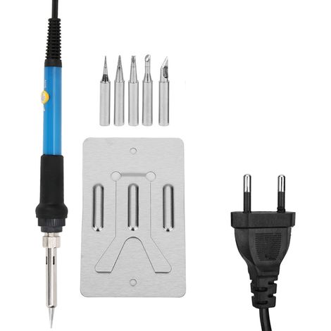 Lot de 7 pièces fer à souder 60W réglable en température 220V prise ACEU, outil de soudure et gravure sur bois (1/5)