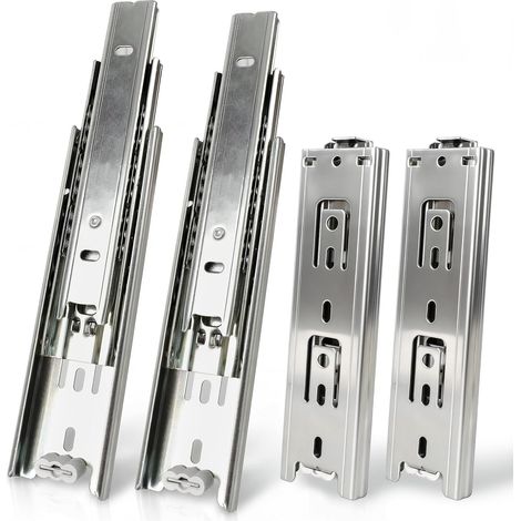 4 Pcs Coulisse Tiroir Argent, 200mm Glissières pour Tiroirs, 3Plis Glissière Téléscopique, Glissières de Tiroir à Extension Complète, Montage Latéral, Capacité de Charge Robuste de 45 KG (1/5)