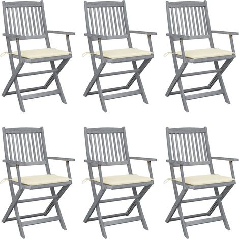 Lot de 6 Chaises de jardin pliables - Chaise d'extérieur pour terrasse/jardin avec coussins Bois d'acacia BV758267 - BonneVie (1/5)