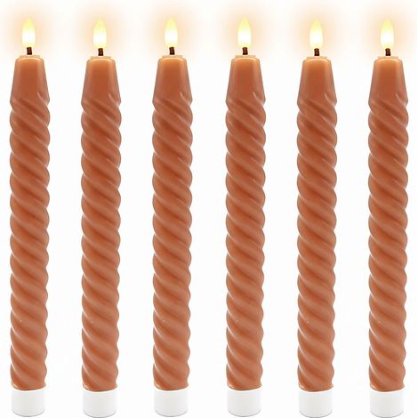 LED-Stabkerzen ohne Flamme, echtes Wachs, 6er-Set