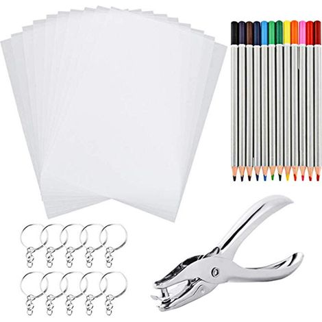 Kit de bricolage en papier plastique rétractable, porte-clés fait main, crayons de couleur, perforatrice, outil de loisirs créatifs (1/5)