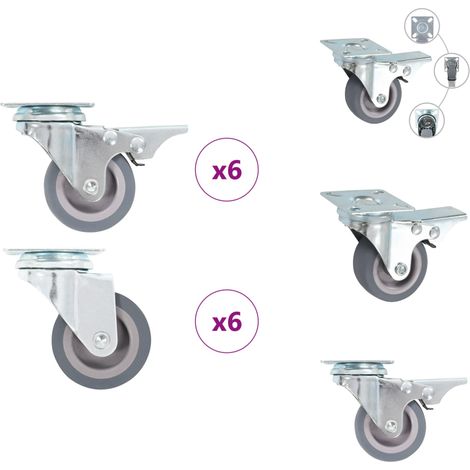12 pcs Roulettes pivotantes 50 mm - Roulette Pivotante - Roulettes Pivotantes - Roulette De Chariot - Roulettes De Chariot (1/5)