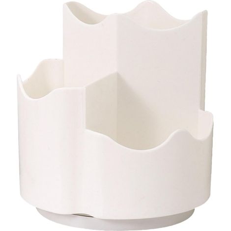 Porte-stylos à crayons de bureau, organisateurs de bureau rotatifs à 360 degrés, porte-crayons, organisateur de bureau avec 3 compartiments, organisateur de pinceaux de maquillage (White) (1/5)