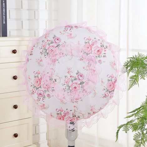 Funda antipolvo para ventilador de escritorio, diseño de encaje campestre (tres flores rosas, 48 cm x 48 cm, talla única)