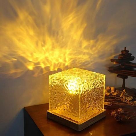 Projecteur de lumière à effet vague d'eau dynamique, projecteur de lumière à effet vagues océaniques, 3 couleurs, commande tactile, lampe de nuit en cristal alimentée par USB pour chambre, salon (1/4)