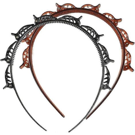 Lot de 2 bandeaux à pinces, barrettes doubles, bandeaux à franges doubles multicouches, serre-têtes avec frange, bandeau ajouré tressé. (1/5)