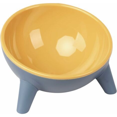 Gamelle Chat Surélevée et Inclinée Gamelle Base Triangle Anti-Renversement Bol de Nourriture Mignon Gamelle de Protection Colonne Cervicale pour Chat Chien(Jaune) (1/5)