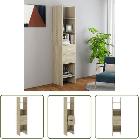 The Living Store Bibliothèque Chêne sonoma 40x35x180 cm Bois d’ingénierie - Bibliothèque Murale - Bibliothèque Design - Bibliothèque Moderne - Bibliothèque Rangement - Meuble Rangement (1/5)