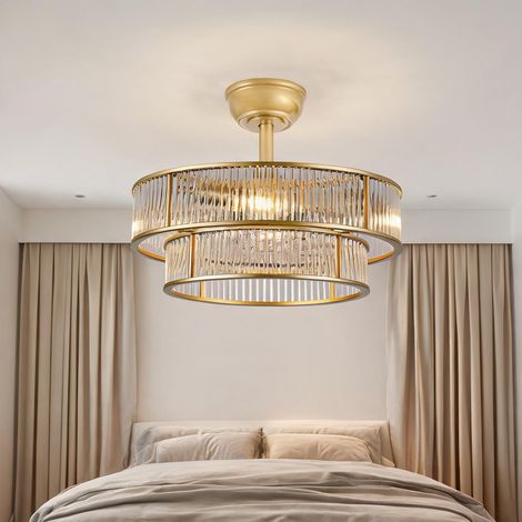 Ventilateur de plafond cristal 50 cm doré avec télécommande (1/5)
