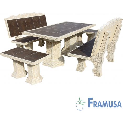 CONJUNTO COMEDOR PIEDRA RECTANGULAR JARDIN MORESCO ZINC ARENA