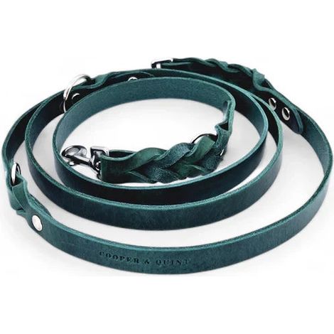 Laisse pour Chien Réglable Multi-Position en Cuir Italien Tanné Végétal Vert 220 cm - PANGIVO