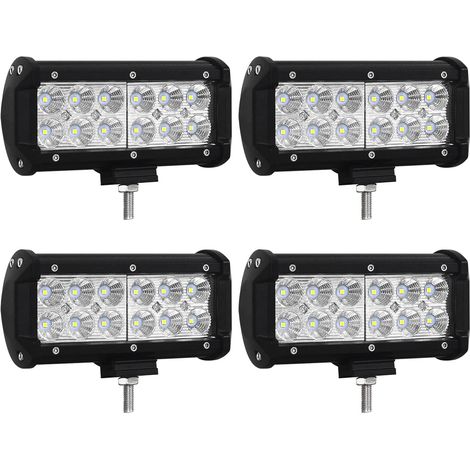 4 Pcs 18 cm barre de travail led, 7 pouces 36W 12V 24V phare de travail led, feux de travail pour offroad Voiture camions SUV 4x4 tracteur, floodlight feu antibrouillard, 6000K (1/5)