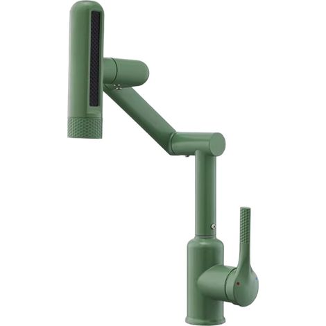 Robinet de Lavabo Multifonction à Bras Mécanique Vert Foncé, Mitigeur Eau Froide et Chaude, Salle de Bain