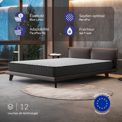 Pack de 2 matelas Titanium 70x190 cm - Soutien Blue Latex - Mousse à  mémoire de forme HR - Noyau de polyuréthane - 7 Zones de Confort - Tissu 3D Respirant - 21 cm