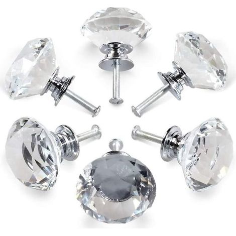 6 poignées en cristal, poignées de porte de tiroir en cristal de 30 mm, poignées de porte de cuisine en verre, armoires et commodes de rangement pour la maison, la cuisine et le bureau (1/5)