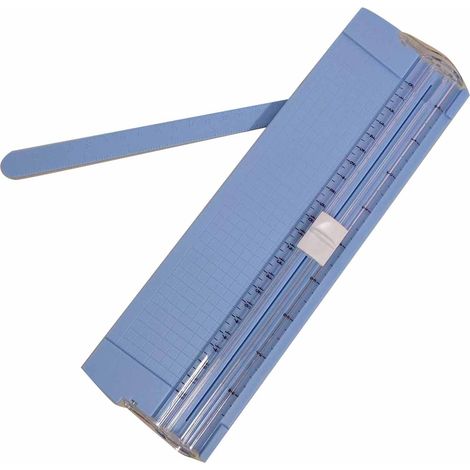 Mini massicot A5 avec règle de coupe de précision. Ce massicot multifonctionnel convient aux bureaux, aux écoles et aux particuliers. (Bleu) (1/5)