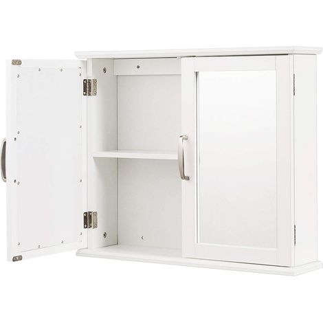 COSTWAY Armoire Murale de Salle de Bain, avec 2 Portes et Miroir, 2 Niveaux, pour Salle de Bain, Entrée, Toilette, 60x14,5x50cm, Blanc (1/5)