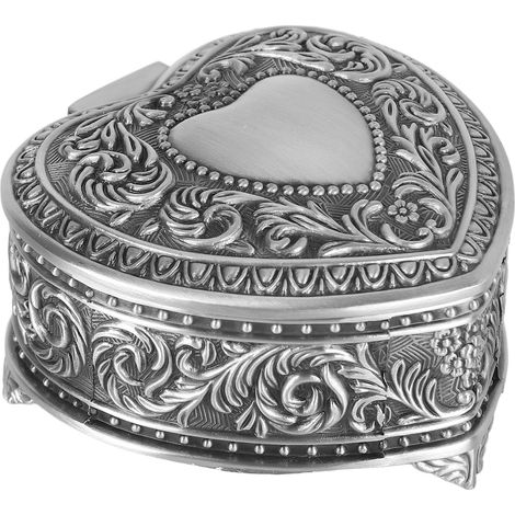 Boîte à bijoux en métal en forme de cœur, petite boîte vintage en alliage en forme de cœur, boîte de rangement légère en forme de cœur (argent antique). Convient pour les broches, les bagues et les bo