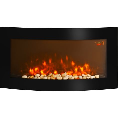 Camino elettrico da parete 89,2 x 13,5 x 48 cm nero vetro e metallo LED - CHICFURN (1/5)