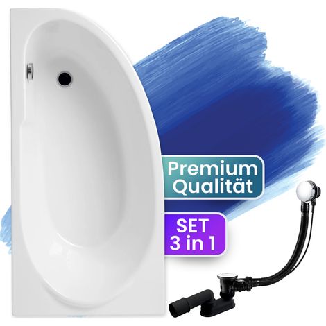 Badewanne Eckbadewanne 145x85 Links, Ablaufgarnitur & Füßen GRATIS - Komplettset 3in1 Original Acryl Wanne Premium Siphon - Made in EU - BADLAND MIKI (1/5)