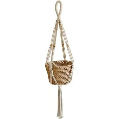 Filet suspendu à pompons tissés multifonctionnels, corde de coton macramé nordique, support (1/4)