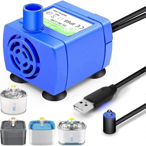 Fontaine à eau pour animaux avec pompe, pompe rechargeable USB, lumière LED et moteur pour chat. (1/5)